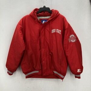STARTER Red Ohio State Hooded Varsity Bomber Jacket